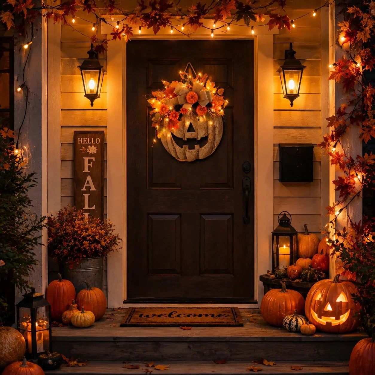 Rustic Burlap Pumpkin Wreath – Handcrafted Fall Door Décor, 2 Sizes