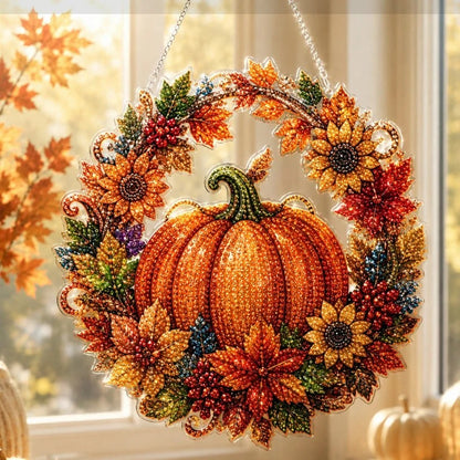 Halloween Hanging Diamond Art Kit – DIY 5D Pumpkin Wreath Gem Ornament