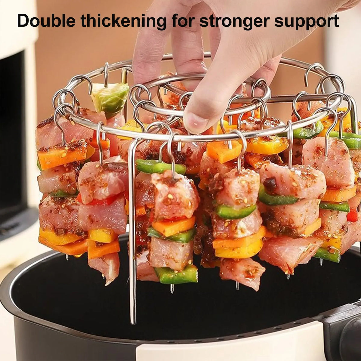 Air Fryer Skewer Rack Set with 24 Skewers — Perfect Sync-Cooked BBQ & Air Fry Meals