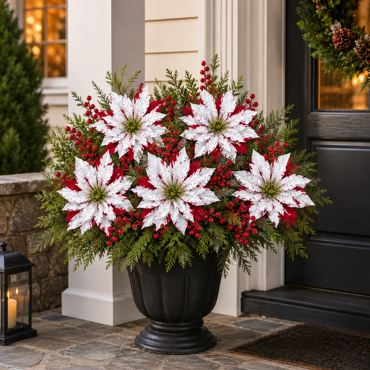 🌺🎄Christmas Poinsettia Planter Inserts – Set of 6 Holiday Floral Picks
