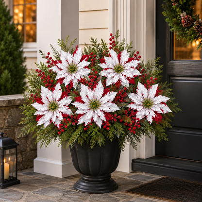 🌺🎄Christmas Poinsettia Planter Inserts – Set of 6 Holiday Floral Picks