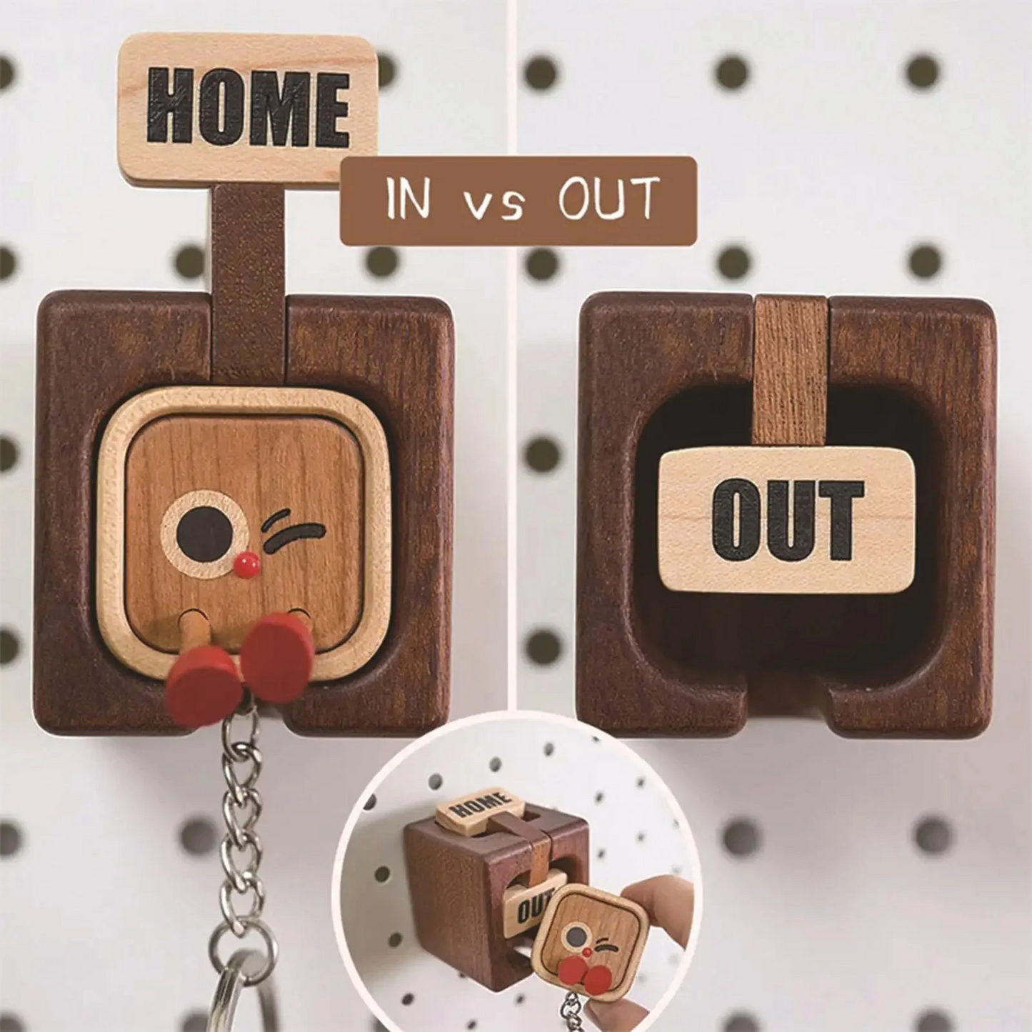 Handmade Wooden Magnetic Key Holder – 3 Cute Cartoon Wall Hooks & Charms
