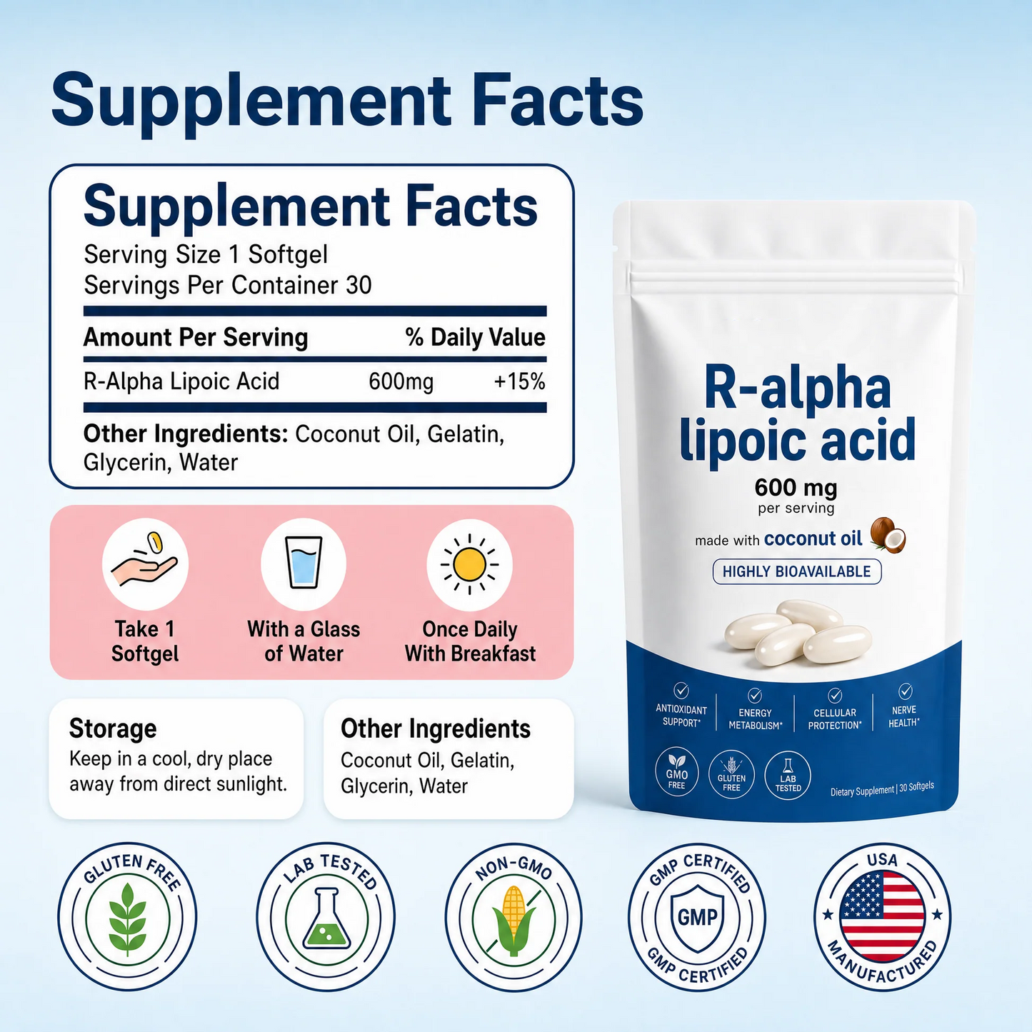 R-Alpha Lipoic Acid 600mg – Pure R-Form Softgels
