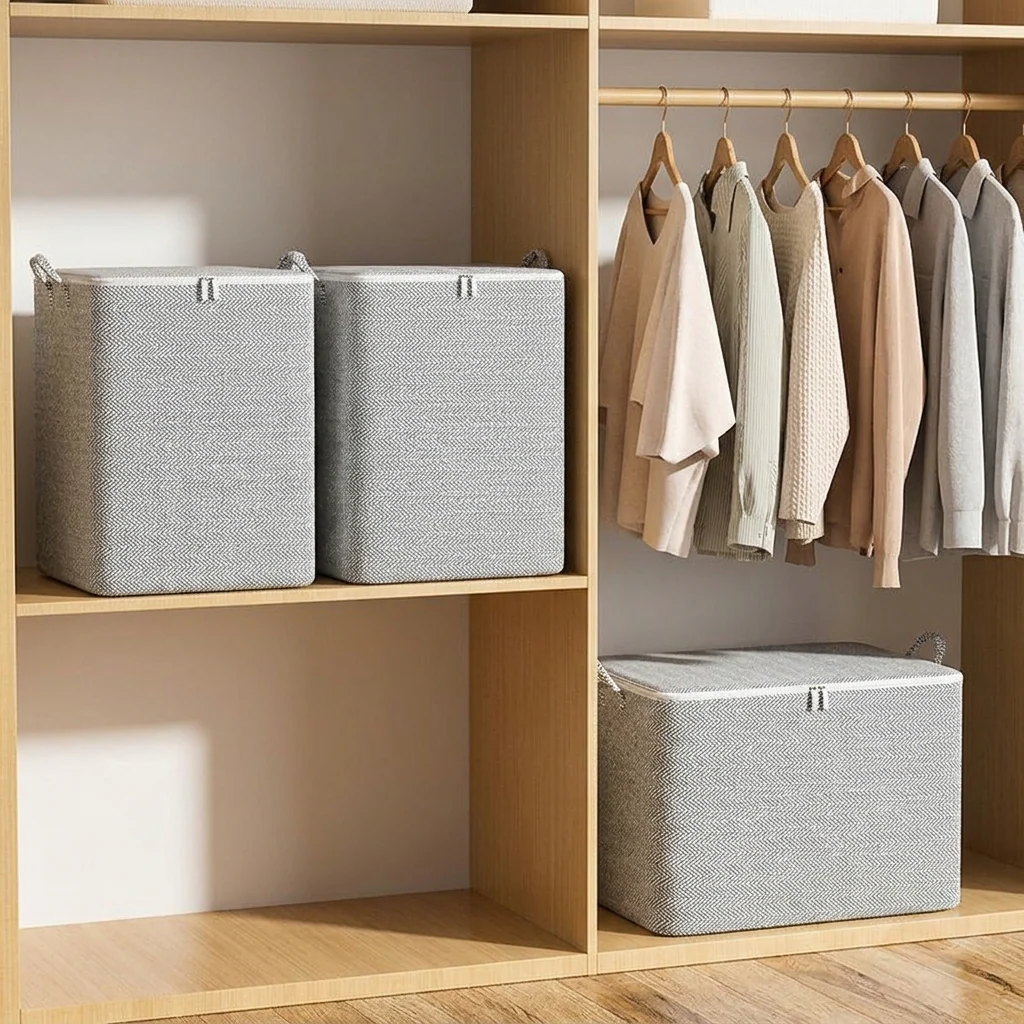 Large Capacity Quilt & Blanket Storage Bags – 4 Sizes, Gray Pattern, Foldable