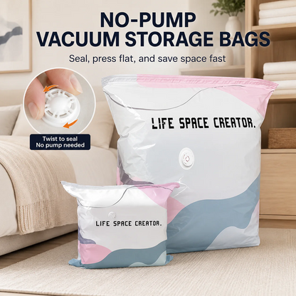 No-Pump Vacuum Storage Bags – 2 Sizes, Instant Space-Saving Compression