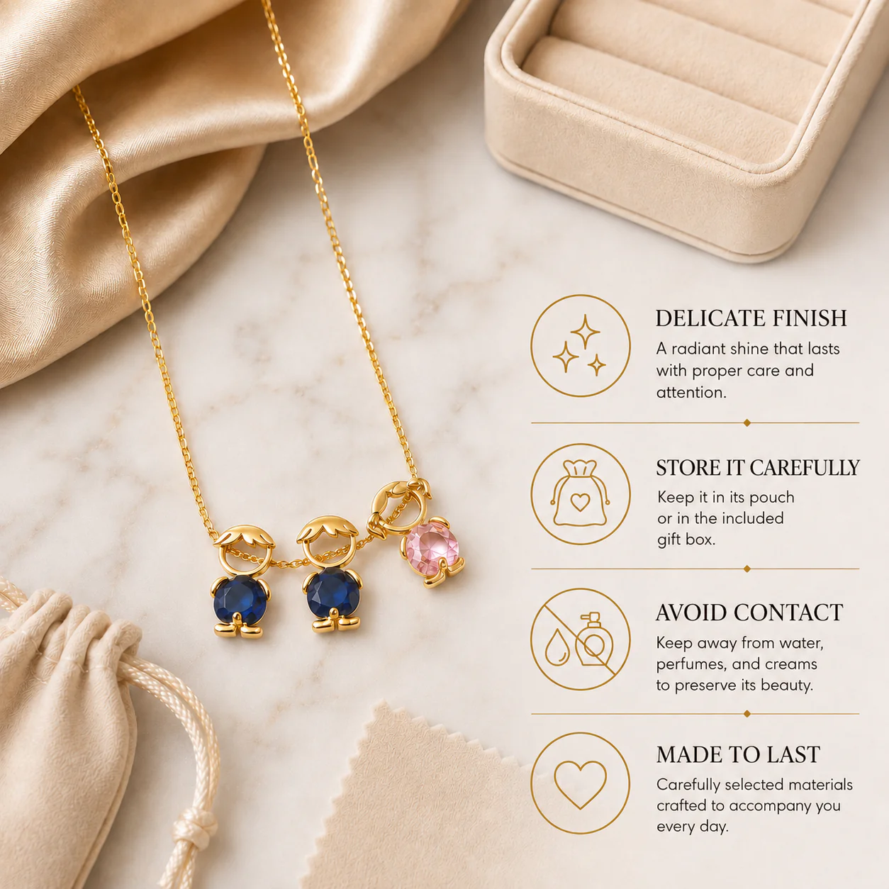 18K Birthstone Mom & Kids Detachable Necklace – Her Birthstone, Your Heart