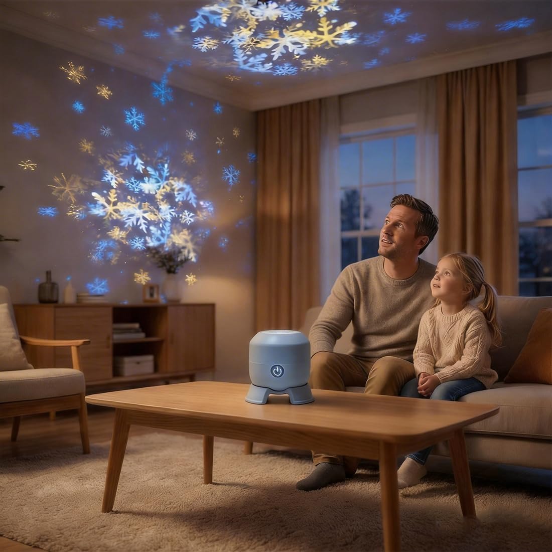 360° Rotating Ocean & Snowflake Projector – 4-Theme LED Aurora Light, USB Rechargeable