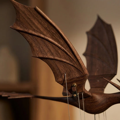 Wooden Manta Ray Sculpture with Moving Wings