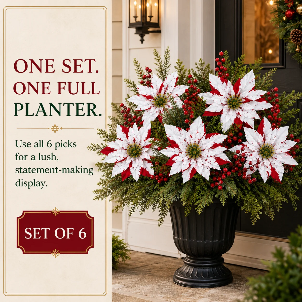 🌺🎄Christmas Poinsettia Planter Inserts – Set of 6 Holiday Floral Picks