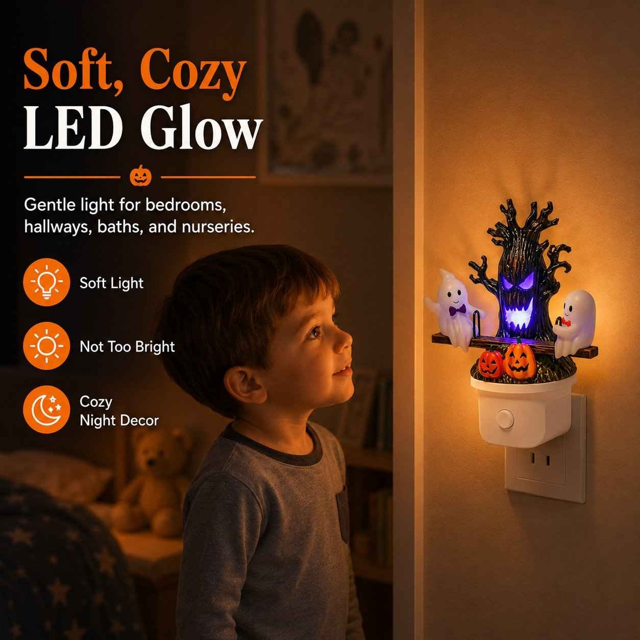 Animated Seesaw Ghost LED Night Light – USB Plug-In, Cute Spooky Glow