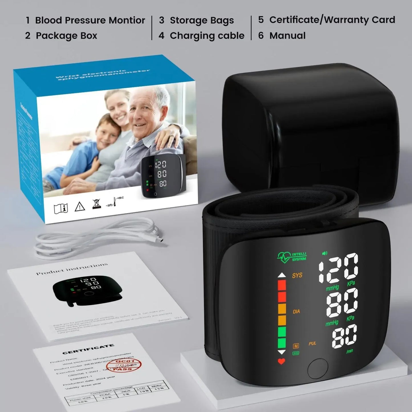 Rechargeable Wrist Blood Pressure Monitor – LED Display & Voice Broadcast