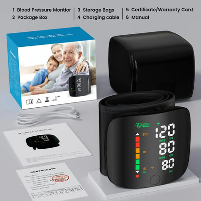 Rechargeable Wrist Blood Pressure Monitor – LED Display & Voice Broadcast