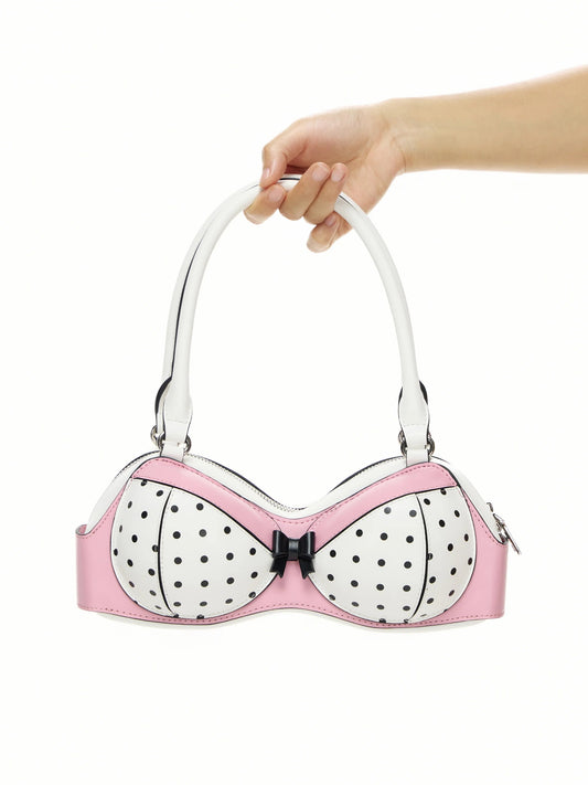 Polka Dot Bow Baguette Bag – Trendy Underarm Shoulder Purse
