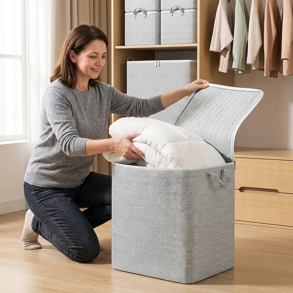 Large Capacity Quilt & Blanket Storage Bags – 4 Sizes, Gray Pattern, Foldable