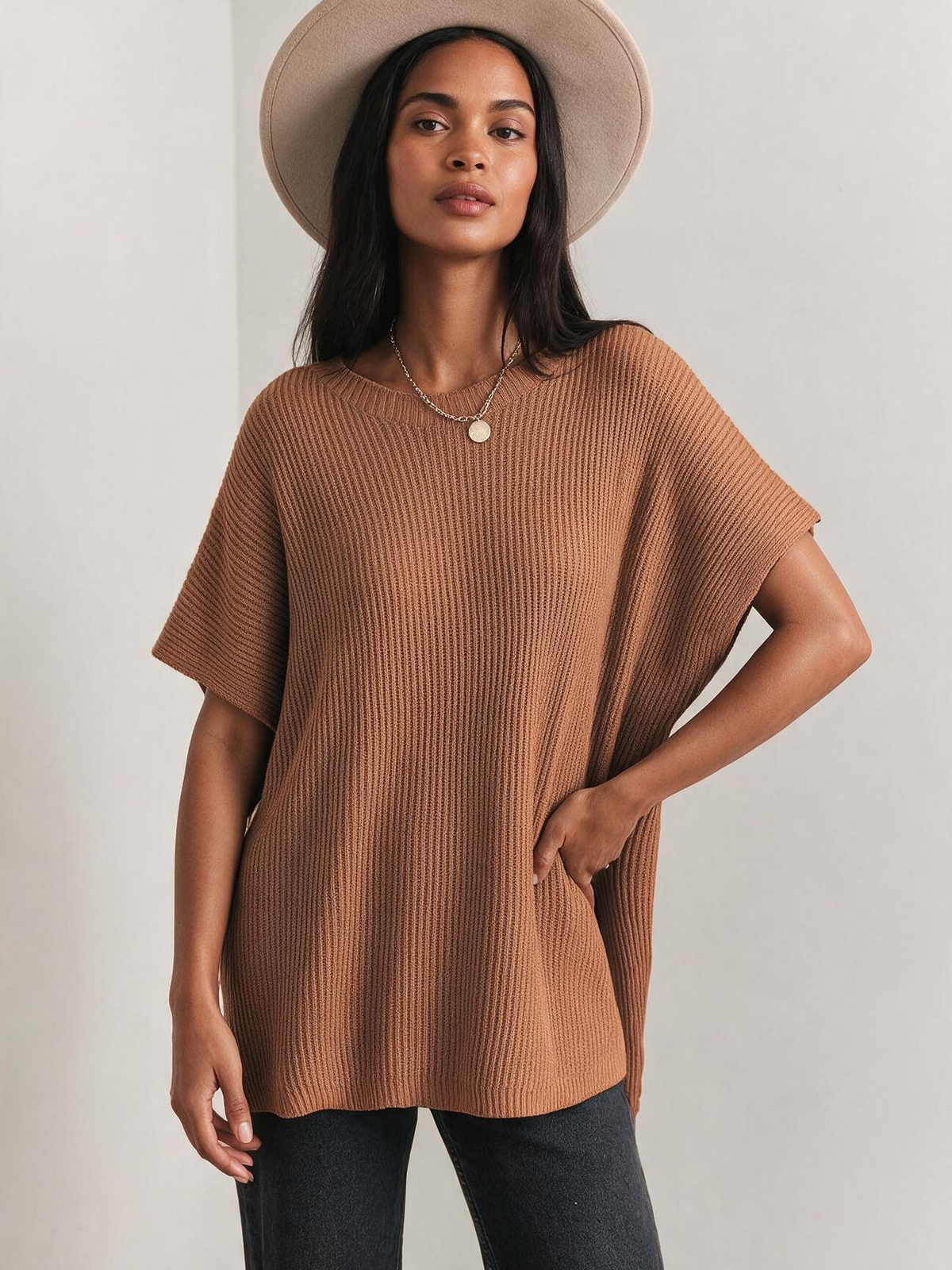 The Liora Crewneck Short-Sleeve Knit Tunic