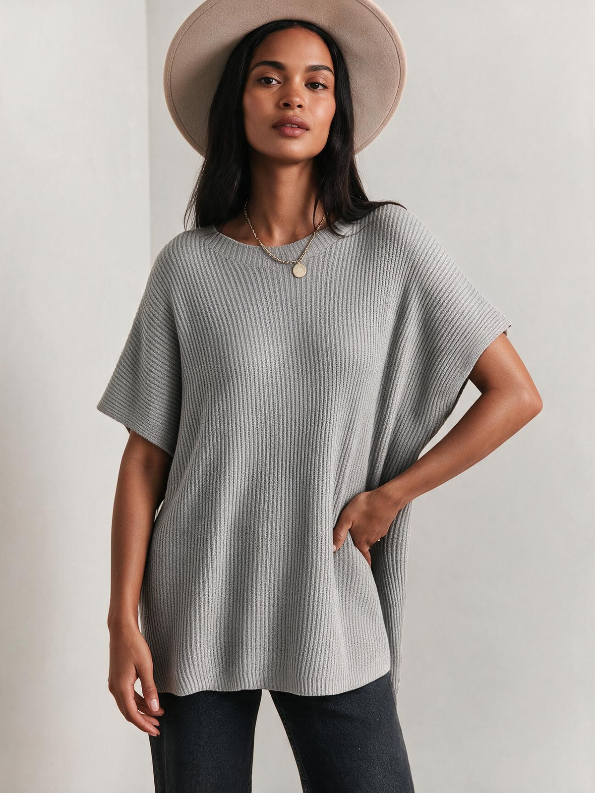 The Liora Crewneck Short-Sleeve Knit Tunic