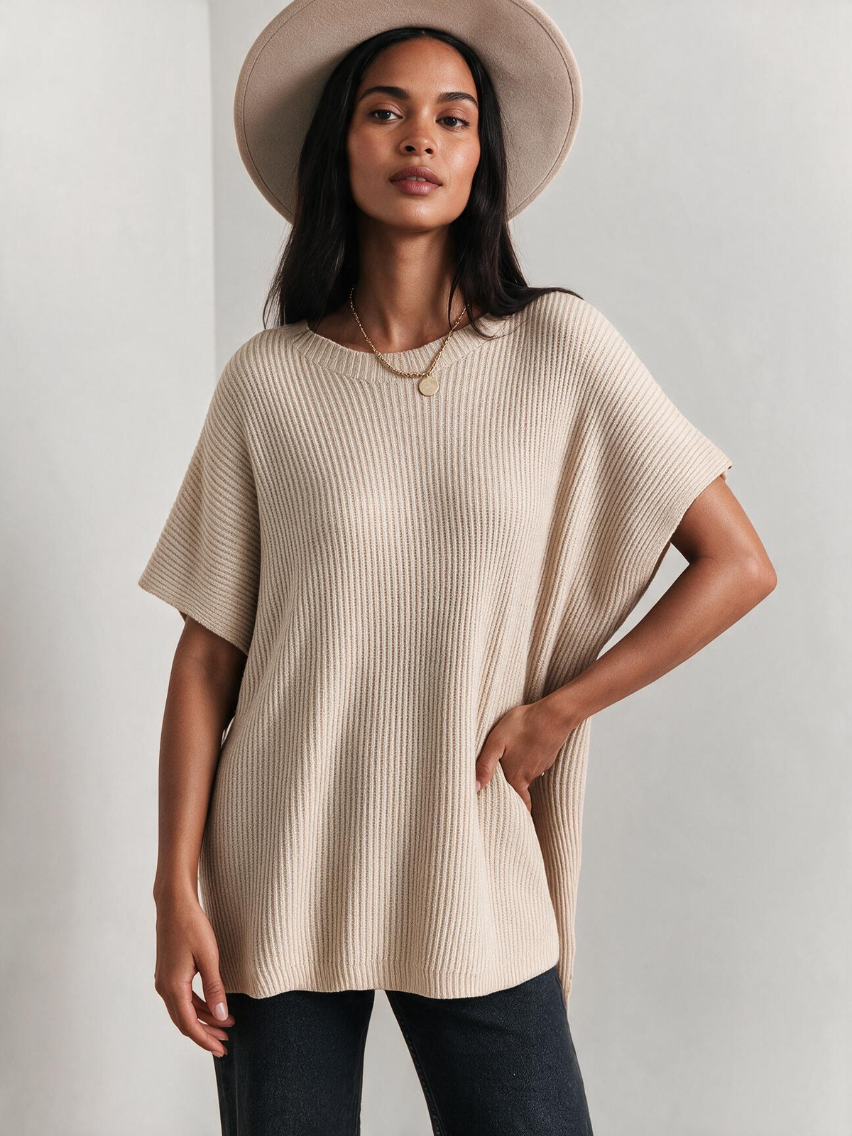 The Liora Crewneck Short-Sleeve Knit Tunic
