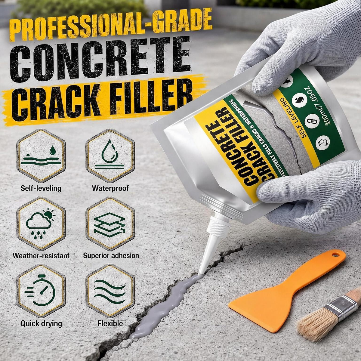 Self-Leveling Crack Sealant – Quick-Dry Concrete Filler for Driveways, Patios & Garages