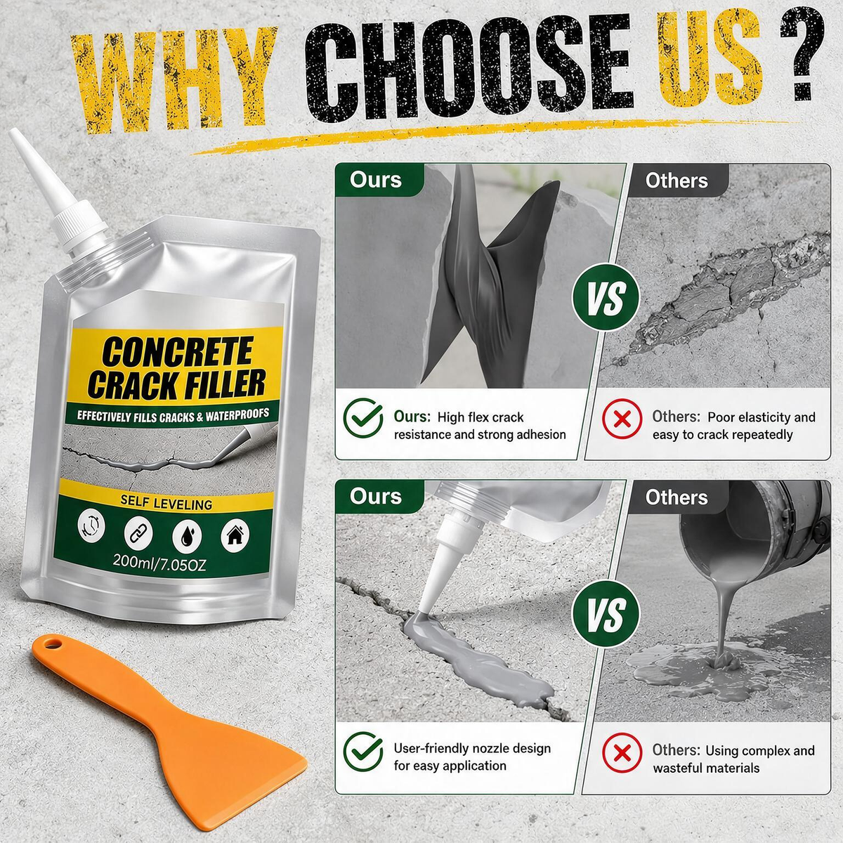 Self-Leveling Crack Sealant – Quick-Dry Concrete Filler for Driveways, Patios & Garages