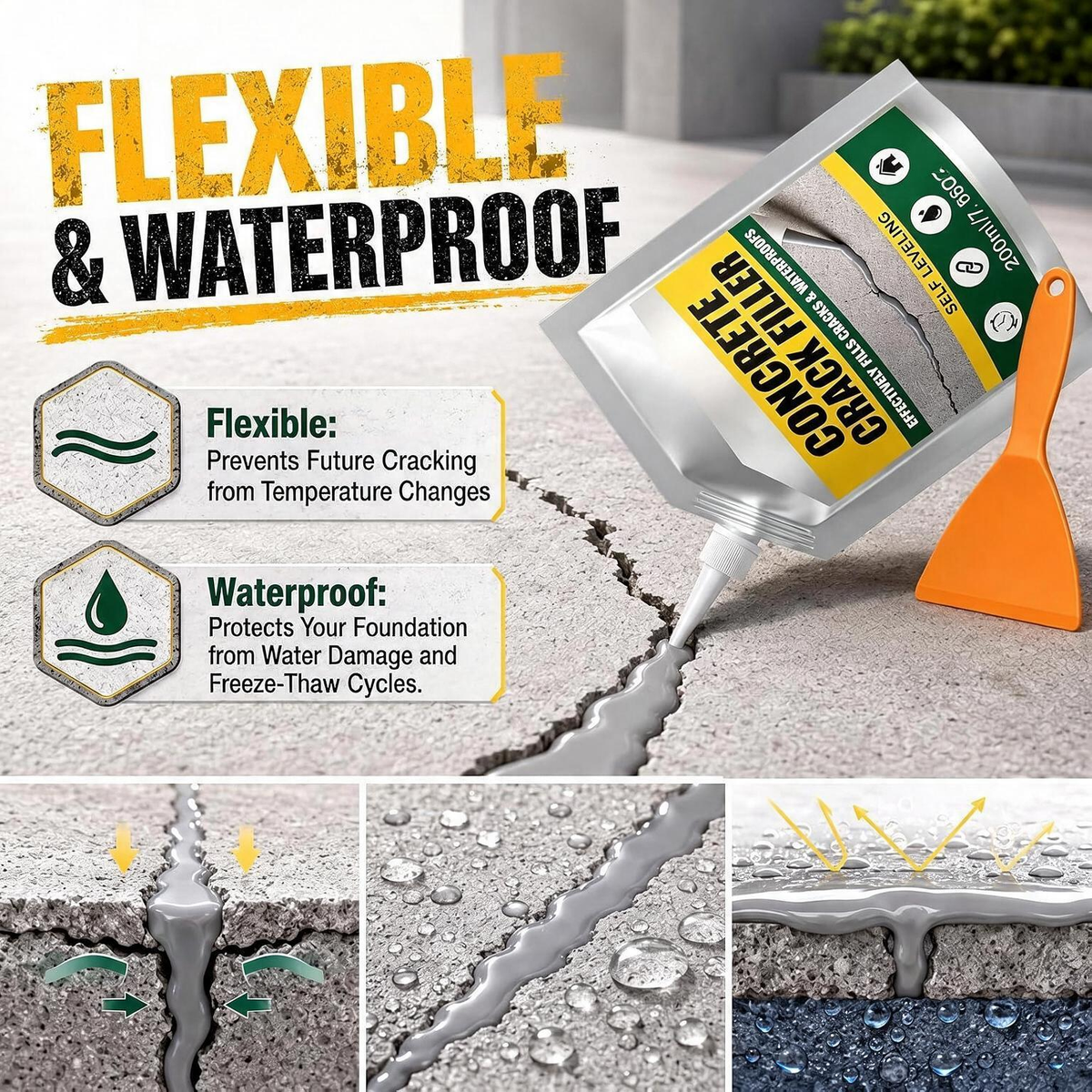 Self-Leveling Crack Sealant – Quick-Dry Concrete Filler for Driveways, Patios & Garages