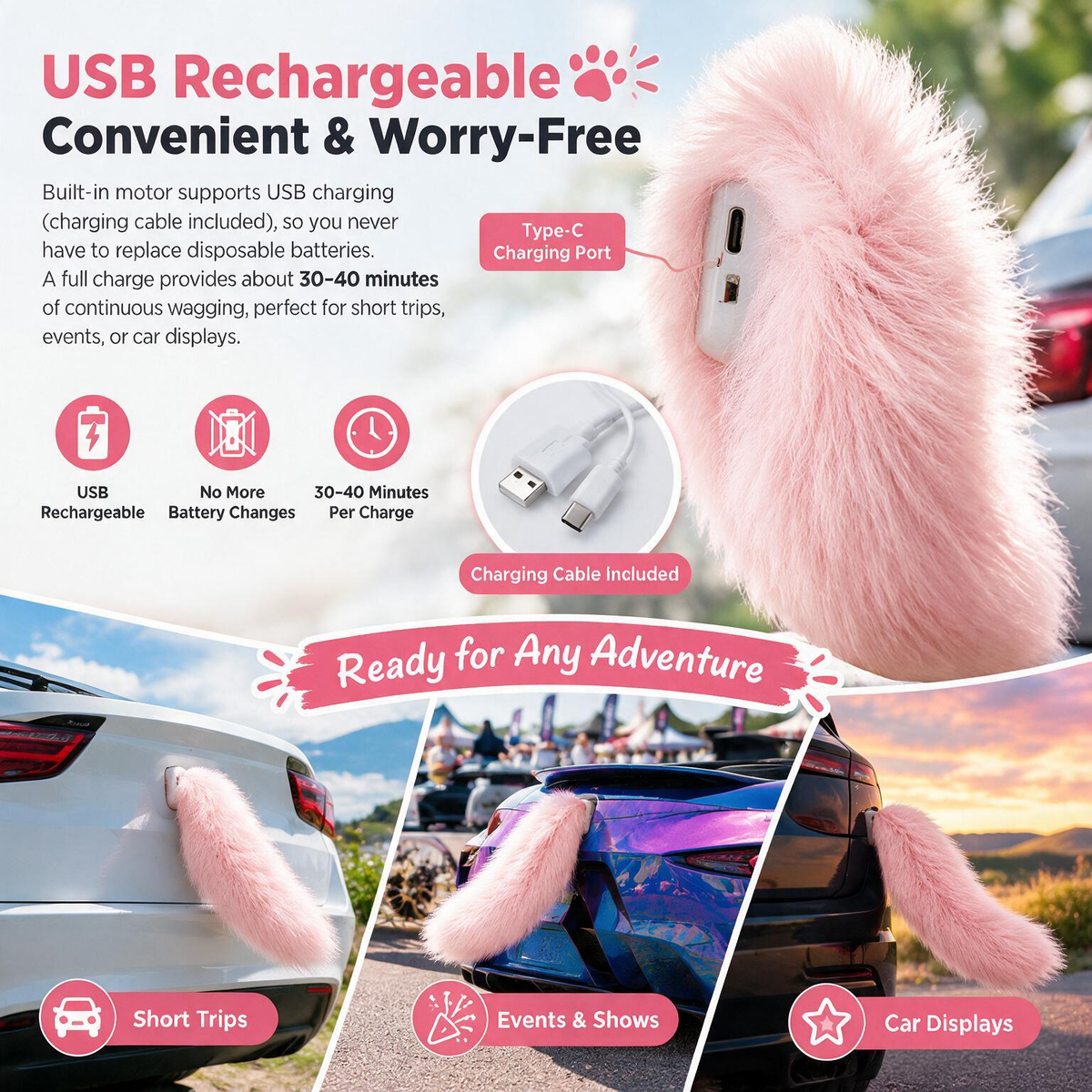 Remote Control Wagging Tail for Car – USB Rechargeable Plush Decor