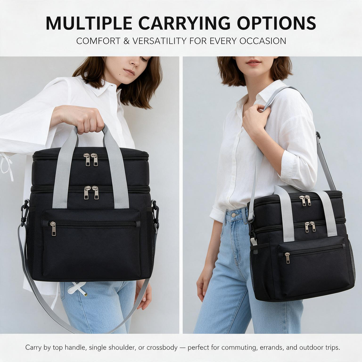 Insulated Lunch Cooler Bag with Leakproof Double-Decker Design