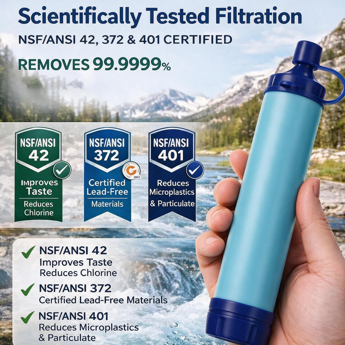 Portable Water Filter Straw – NSF Certified Survival Filtration System