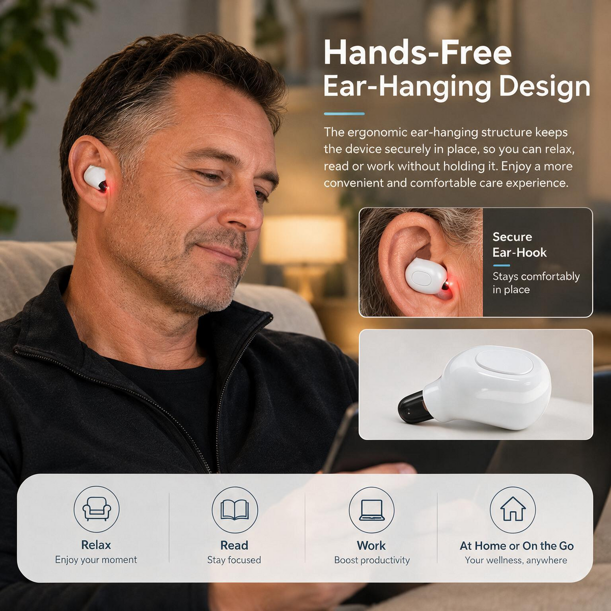 650nm Red Light Ear Device – Rechargeable Hands-Free Wellness Tool