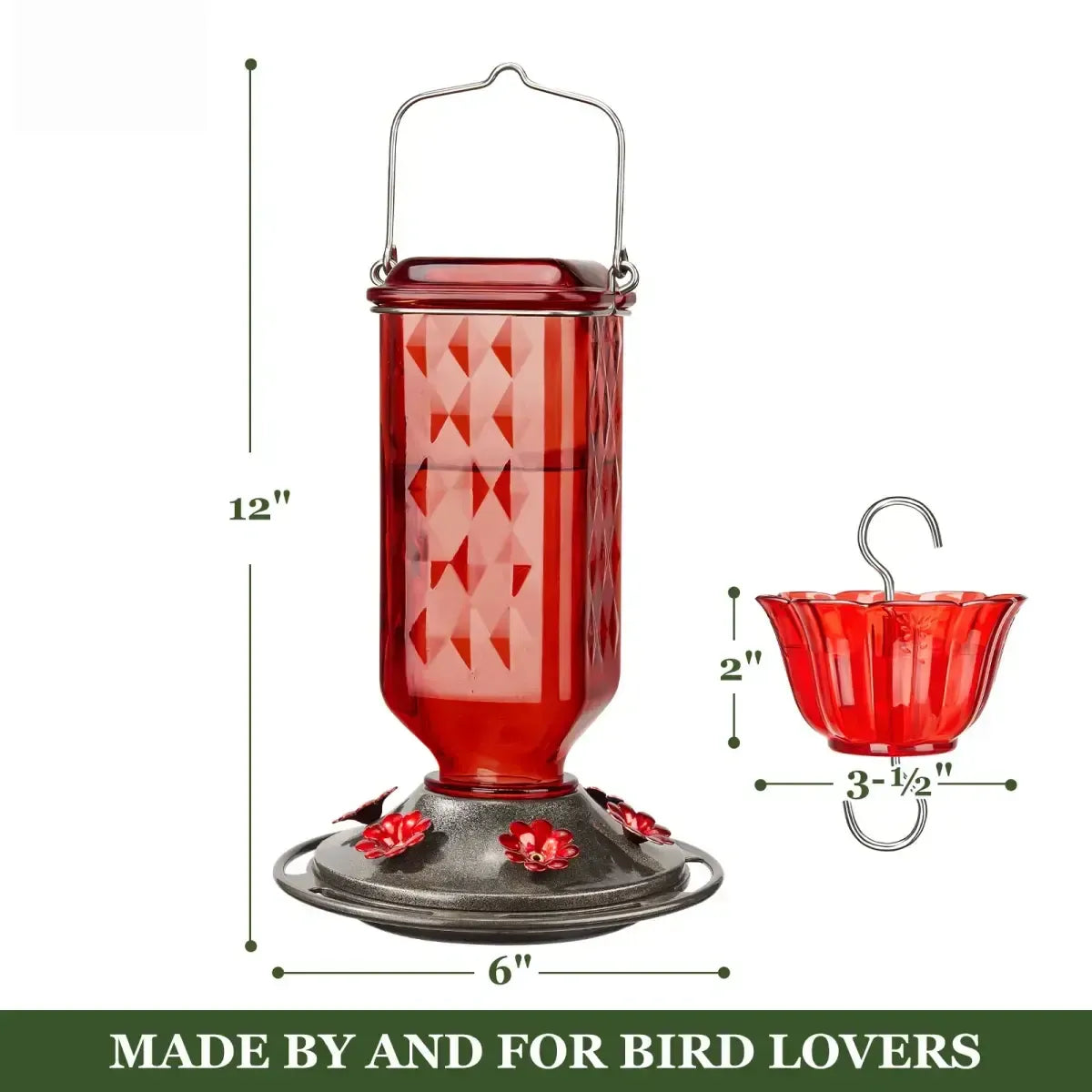 Hummingbird Feeder for Outdoor Hanging – 24oz, 6 Feeding Ports, Ant Moat Included