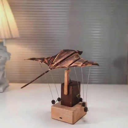 Wooden Manta Ray Sculpture with Moving Wings