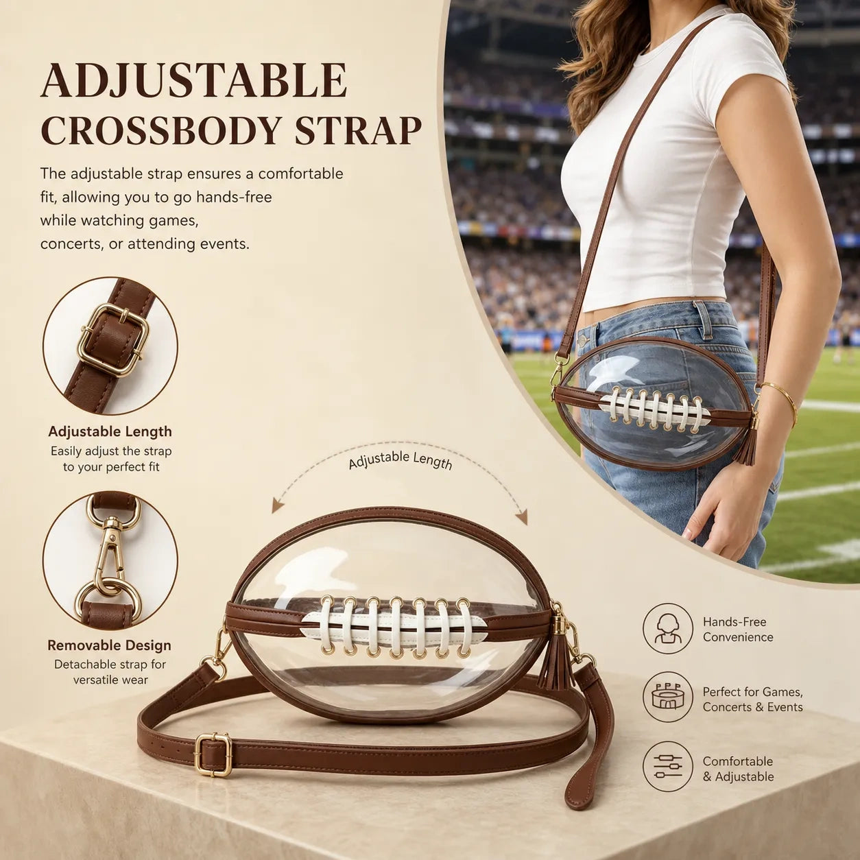 Football-Shaped Clear Stadium Bag