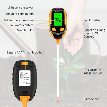 4 in 1 LCD Digital Soil pH Meter Tester for Garden Use