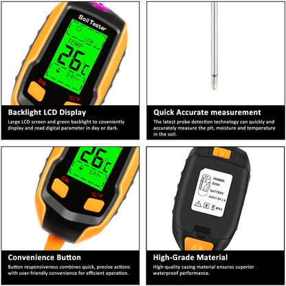 4 in 1 LCD Digital Soil pH Meter Tester for Garden Use
