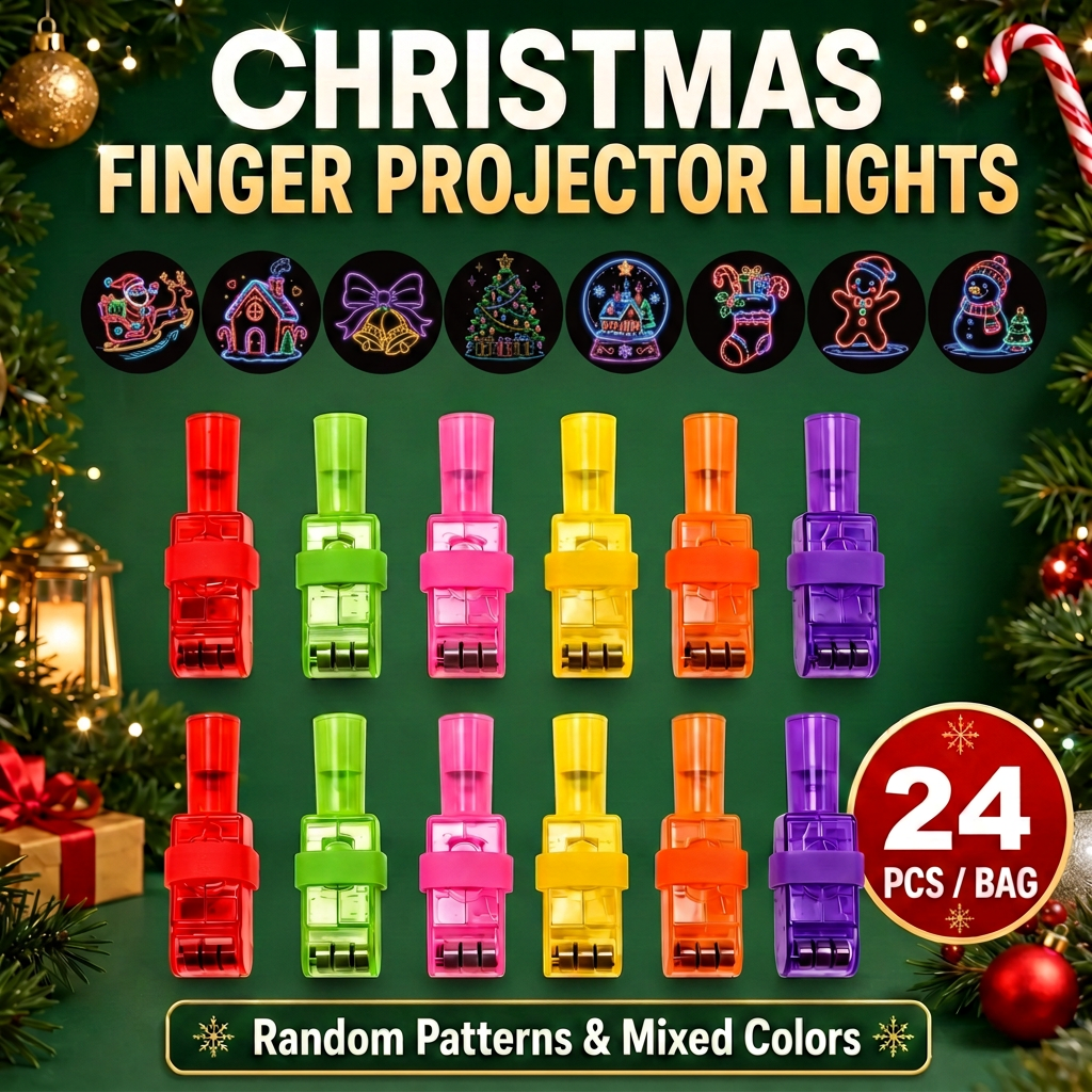 Halloween Finger Projector Rings – 8 Spooky Patterns, 24-Pack LED Party Favors