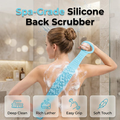 2PCS Double-Sided Silicone Back Scrubber - Long Exfoliating Bath Brush