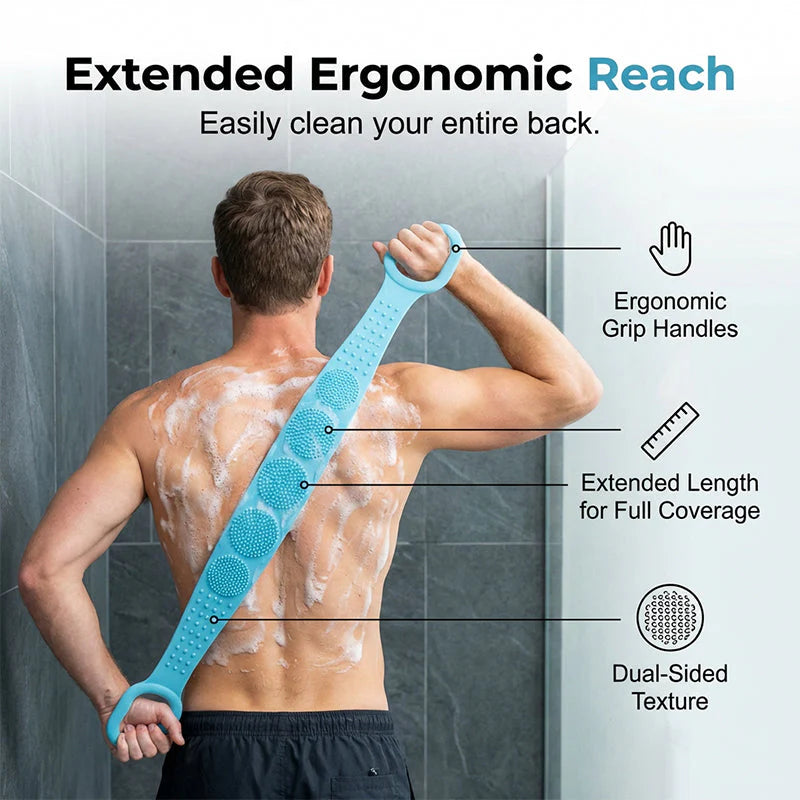 2PCS Double-Sided Silicone Back Scrubber - Long Exfoliating Bath Brush