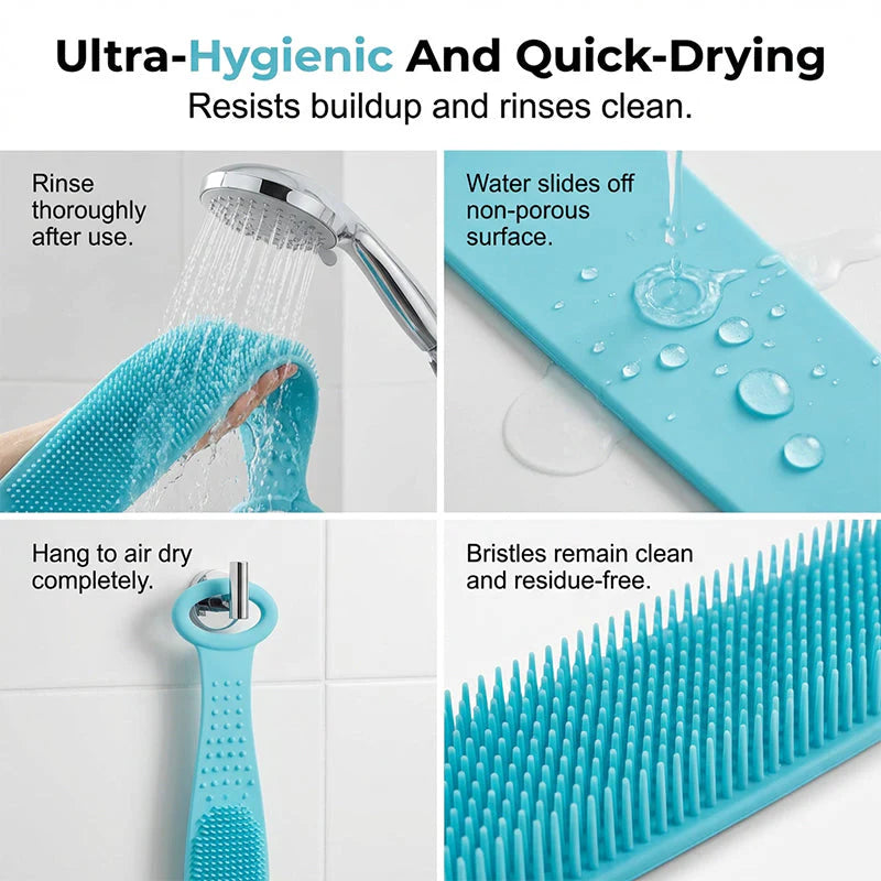 2PCS Double-Sided Silicone Back Scrubber - Long Exfoliating Bath Brush