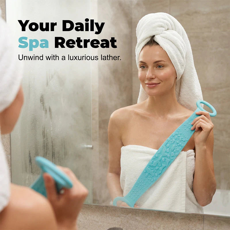 2PCS Double-Sided Silicone Back Scrubber - Long Exfoliating Bath Brush