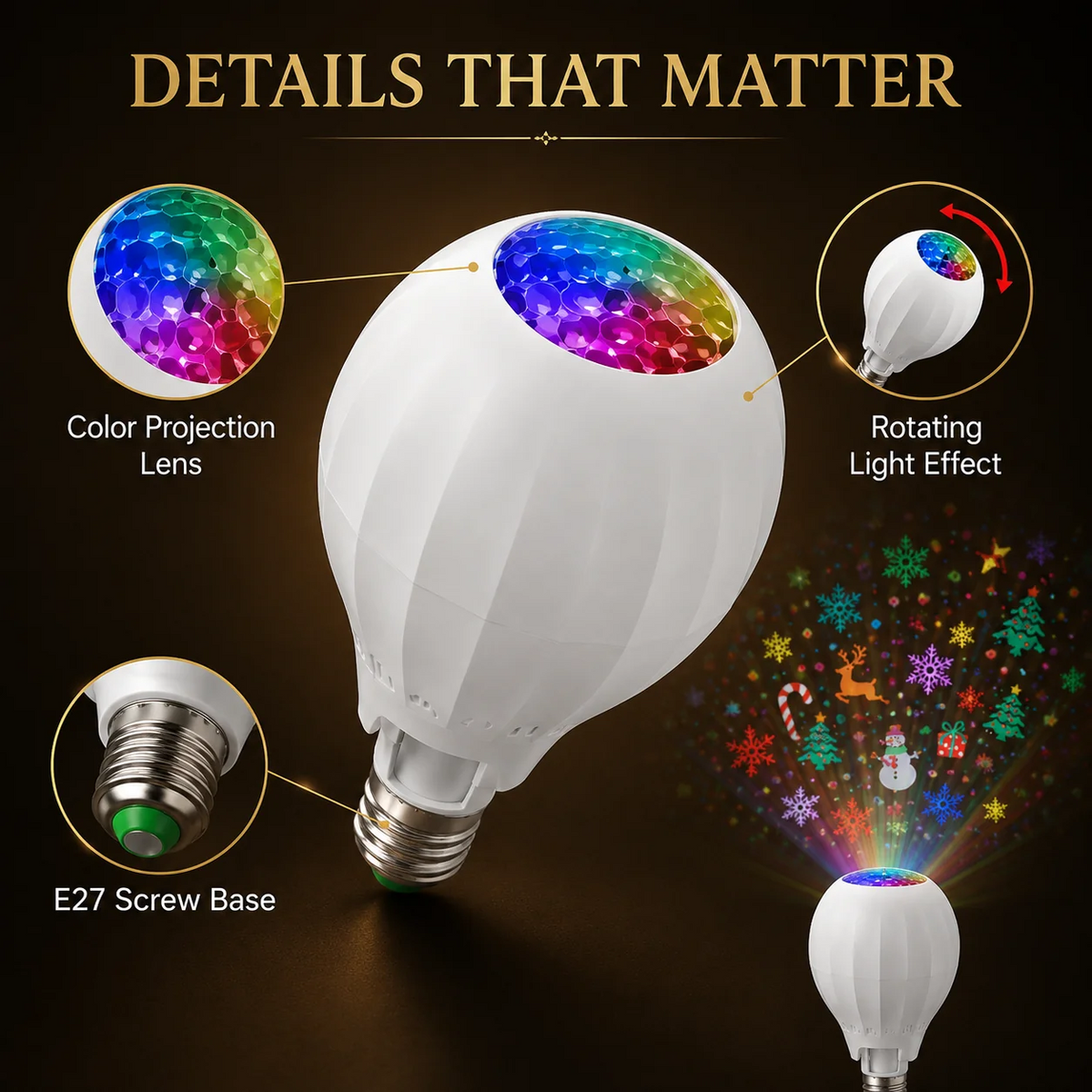 Rotating Christmas Projection Light Bulb | 16 Patterns