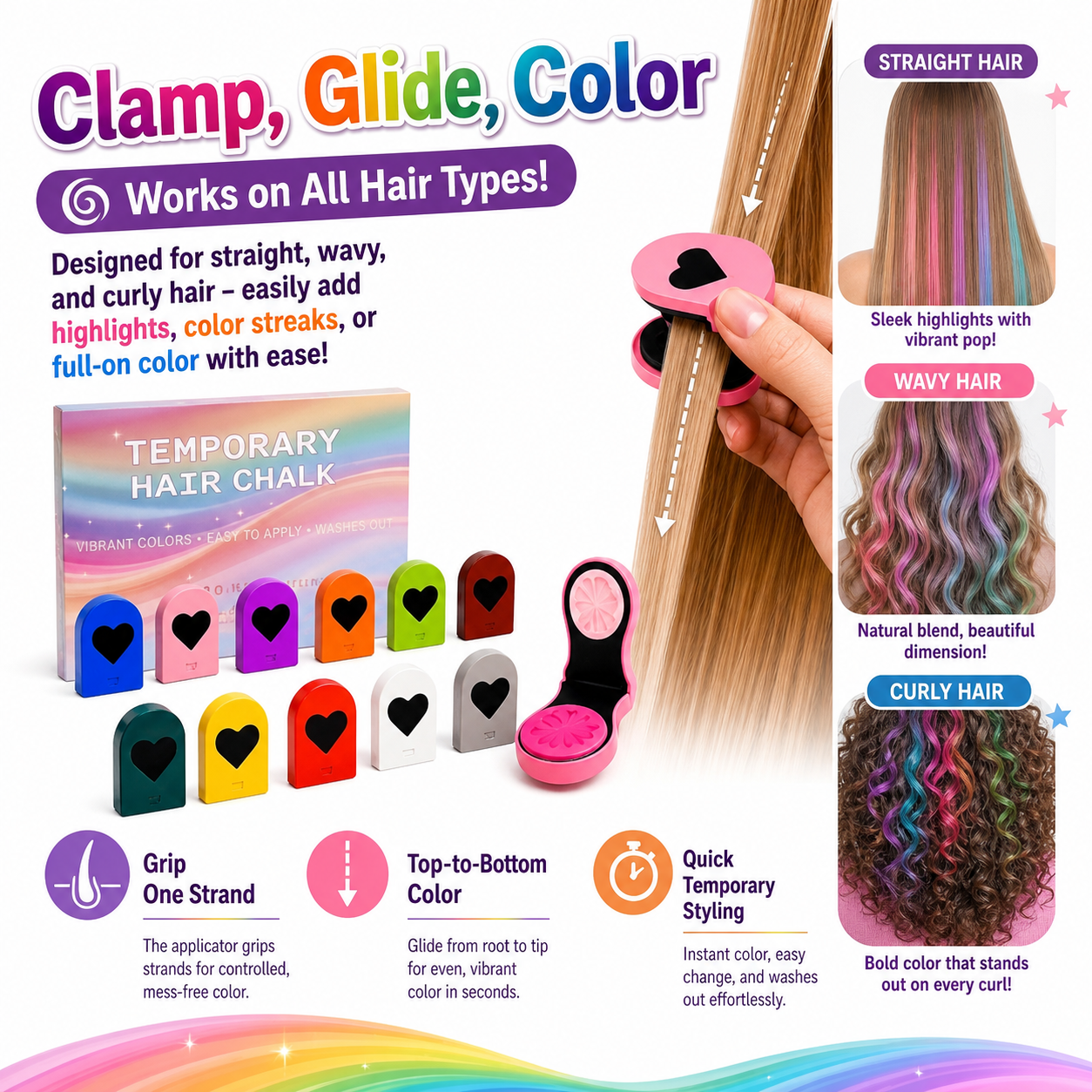 Washable Hair Chalk for Girls – 12-Color Temporary Hair Dye