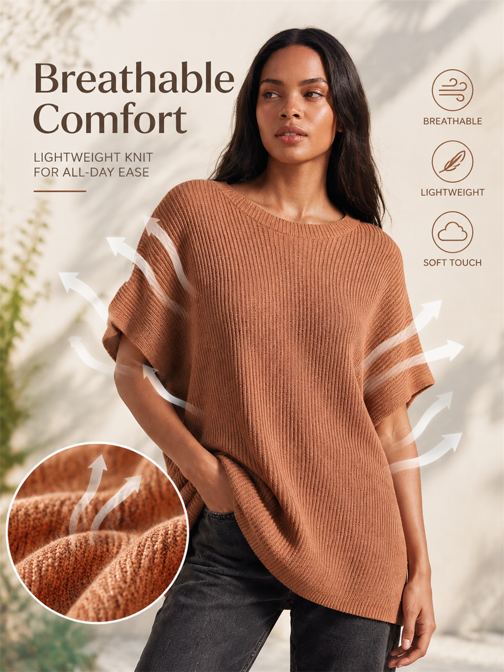 The Liora Crewneck Short-Sleeve Knit Tunic