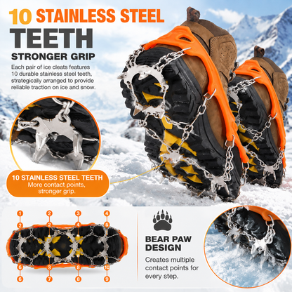 10-Spike Stainless Steel Crampons – Anti-Slip Ice Cleats