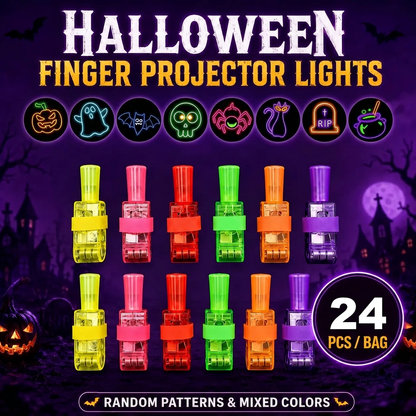 Halloween Finger Projector Rings – 8 Spooky Patterns, 24-Pack LED Party Favors