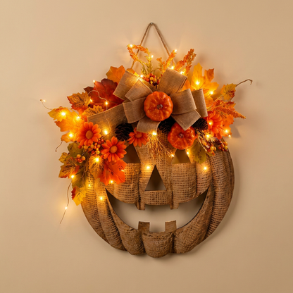 Rustic Burlap Pumpkin Wreath – Handcrafted Fall Door Décor, 2 Sizes