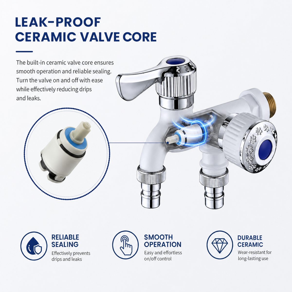 Dual Outlet Washing Machine Faucet, 1/2-Inch Universal Connector