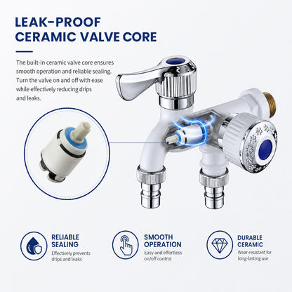 Dual Outlet Washing Machine Faucet, 1/2-Inch Universal Connector